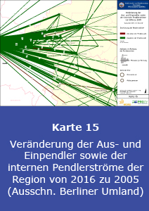 Veränderung der Aus- und Einpendler sowie der internen Pendlerströme der Region von 2016 zu 2005 (Ausschnitt Berliner Umland)