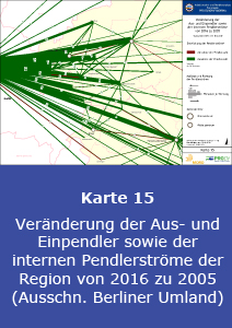 Veränderung der Aus- und Einpendler sowie der internen Pendlerströme der Region von 2016 zu 2005 (Ausschnitt Berliner Umland)