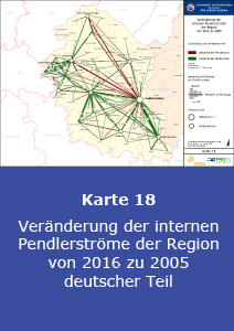 Veränderung der internen Pendlerströme der Region von 2016 zu 2005 – deutscher Teil