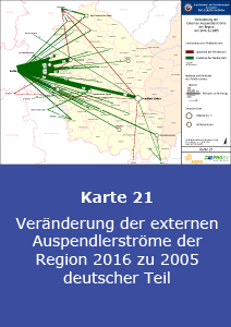 Veränderung der externen Auspendlerströme der Region 2016 zu 2005 – deutscher Teil