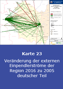 Veränderung der externen Einpendlerströme der Region 2016 zu 2005 – deutscher Teil