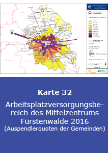 Arbeitsplatzversorgungsbereich des Mittelzentrums Fürstenwalde 2016 (Auspendlerquoten der Gemeinden)